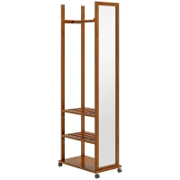 HOMCOM 2-in-1-Spiegel Spiegel Ganzkörperspiegel Garderobe, 1 Kleiderstange, 3 Regale, 35,8 x 59,8 x 170 cm, Natur(m-1)