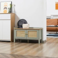 HOMCOM Sitzbank mit Stauraum, Schuhschrank mit Sitzbank, Rattangeflecht, Natur + Grün + Gold(m-10)