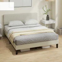 HOMCOM Somier 160x200 cm con Cabecero Ajustable Tapizado en Pana Láminas de Madera Fácil de Montar Gris Claro(m-10)