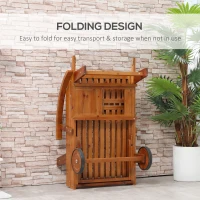 Outsunny Folding Wooden Sun Lounger, 4-Level Adjustable Garden Lounger Recliner with Side Tray and Wheels, Outdoor Reclining Sunbed with Slatted Seat and Armrests for Patio, Terrace, Teak(m-4)