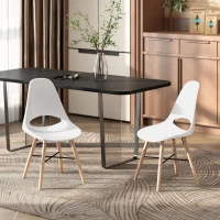 HOMCOM Set de 2 scaune de dining din plastic și lemn, stil nordic, cu spătar curbat, alb(m-10)