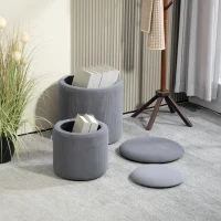 HOMCOM Set of Two Corduroy Storage Ottomans - Grey(m-10)