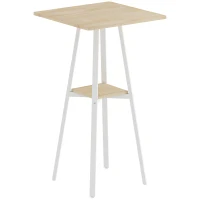 HOMCOM Mesa Alta Cocina Cuadrada con Estante para 2 Personas Patas de Metal 55x55x95 cm Madera Natural y Blanco(m-1)