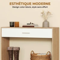 HOMCOM Console meuble + miroir, table console étroite avec tiroir et étagère, style moderne, 91,5 x 27,9 x 85,5 cm, chêne(m-6)