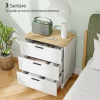HOMCOM Comodă cu 3 Sertare Modernă din Lemn, 60x38x71 cm, Alb și Aspect de Lemn(m-4)