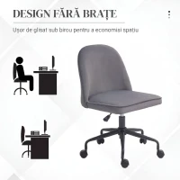 HOMCOM Scaun de birou reglabil pe înălțime cu funcție de balansare, tapițerie din material catifelat, gri(m-6)