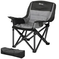 Outsunny Scaun de camping pliabil cu 2 suporturi pentru pahare și buzunare laterale, 99x71x103 cm, gri și negru(m-12)