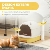 PawHut Litieră Închisă pentru Pisici cu Sertar Extensibil, Mâner, Lopățică și 2 Filtre cu Carbon Activ, Galben(m-4)