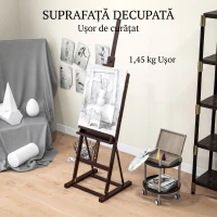 HOMCOM Șevalet pentru Pictori Reglabil din Lemn de Fag cu Compartiment, 53 x 50,5 x 171-230 cm, Caffe(m-7)