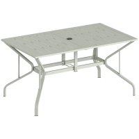 Outsunny Rectangle Garden Table with Parasol Hole, Outdoor Dining Table for 6, Patio Table for Balcony, 150cm x 90cm, Light Grey