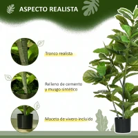 HOMCOM Pack de 2 Ficus Artificiales 110 cm Plantas Artificiales con 90 Hojas Musgo y Maceta para Interior Verde(m-10)