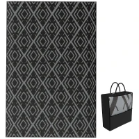 Outsunny Tapis d'extérieur réversible 1,8 x 2,7 m, en PP résistant aux intempéries, sac de transport inclus, noir et gris(m-15)