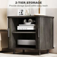 HOMCOM Nightstand with Sliding Doors and Metal Legs Grey(m-6)