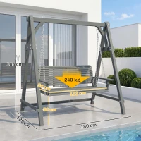 Outsunny 2 Seater Garden Swing Seat, Wooden Swing Chair Bench with Cup Holders for Outdoor Porch Patio, Grey(m-3)