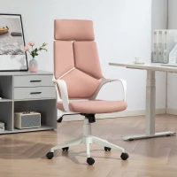 Scaun de Birou HOMCOM în Material Textil cu Balans, Înălțime Reglabilă și Scaun Rotativ, 63x63x117-127 cm, Roz(m-10)