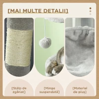 PawHut Ansamblu de Joacă pentru Pisici din PAL cu Stâlp din Sisal, Căsuță și Platforme, 65x30x104 cm, Gri Deschis(m-7)