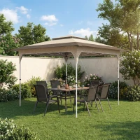Outsunny Carpa Plegable 3,5x3,5 m Pop-up con Altura Ajustable 3 Niveles Doble Techo Cierre Central y Bolsa UPF50+ Caqui(m-10)