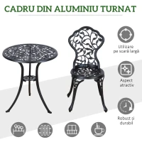 Outsunny Set de Grădină 3 Piese cu 2 Scaune de Exterior și Masă Rotundă din Aluminiu, Negru(m-5)