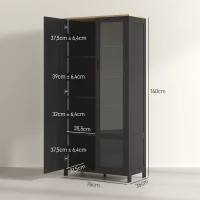 HOMCOM Mobile Dispensa Cucina in Legno a 9 Ripiani Regolabili con Ante in Vetro, 76x36x160 cm, Nero e color Legno(m-3)