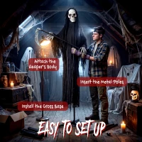 HOMCOM 183cm Life Size Animated Grim Reaper Halloween Decoration, Scary Halloween Animatronics Decor with Sound Touch Activated(m-7)