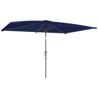 Outsunny Sombrilla de Aluminio 198x294x255 Parasol Rectangular de Jardín Inclinable con Manivela y Poste Desmontable Azul Marino(m-1)