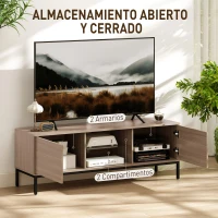 HOMCOM Mueble de TV con Compartimento Orificio de Cables y Estante Ajustable para Televisión de 60 Pulgadas 140x40x49,5 cm Gris(m-4)