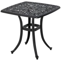 Outsunny Cast Aluminium Bistro Table, Outdoor Square Side Table with Umbrella Hole, Garden Table for Balcony, Black(m-1)