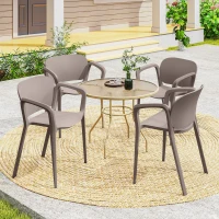 Outsunny Set 4 Scaune de Grădină Stivuibile din Plastic Moderne cu Mânere 60x56x75 cm, Gri(m-10)