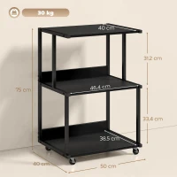 HOMCOM supporto stampante 3 livelli con ruote, tavolino industriale metallo ufficio, nero.(m-3)