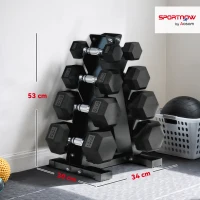 SPORTNOW Set Manubri da Palestra Esagonali con Supporto e Impugnatura Antiscivolo, 2x2kg, 2x5kg, 2x8kg, 2x10kg, Nero(m-3)