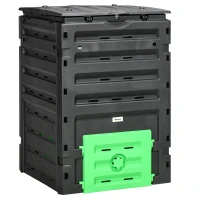 Outsunny Composteur de jardin 450 L, bac composteur pour jardin, 80 aérations et 2 portes coulissantes, 69 x 71 x 103 cm, noir(m-11)