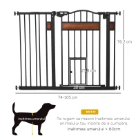 PawHut Poartă pentru câini de talie medie și mică cu închidere automată, 74-105x76,2 cm, negru(m-3)