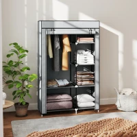 HOMCOM Fabric Wardrobe, Portable Wardrobe with 6 Shelves, 1 Hanging Rail, Foldable Closets, 103 x 43 x 162.5 cm, Light Grey(m-7)