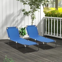 Outsunny Conjunto de 2 Tumbonas Plegables y Reclinables con Respaldo Ajustable en 5 Niveles Carga 120 kg 188x56x28 cm Azul(m-12)