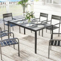 Outsunny Tavolo da Giardino 4-6 Persone con Piano Effetto Legno, in Acciaio e Plastica PSPC, 150x80x74 cm, Grigio e Nero(m-10)