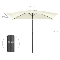 Outsunny Sombrilla de Aluminio 195x295x253 Parasol Rectangular de Jardín Inclinable con Manivela y Poste Desmontable Crema(m-3)