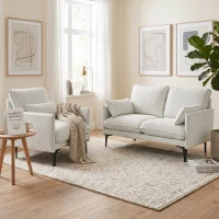 HOMCOM Divano 2 Posti in Tessuto con Braccioli, Imbottitura Spessa e 2 Cuscini, 131x78x83 cm, Bianco(m-9)