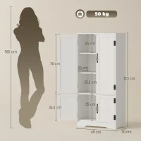 HOMCOM Alacena de Cocina Aparador Alto de Cocina Mueble Auxiliar con 4 Puertas y Estantes Ajustables 60x30x123 cm Blanco(m-3)