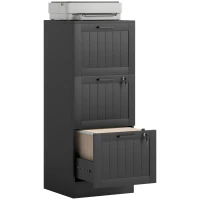HOMCOM Caisson bureau, meuble rangement bois 3 tiroirs et serrure, barres de suspension réglables, 40 x 40 x 101 cm, noir(m-11)