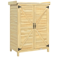 Outsunny Dulap de Grădină din Lemn cu Blat din Oțel, Rafturi și Cârlige, 71.5x39x95 cm