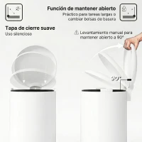 HOMCOM Papelera de Cocina 30L con Pedal Tapa de Cierre Suave y Cubo Extraíble para Dormitorio Oficina Estudio Salón Crema(m-5)