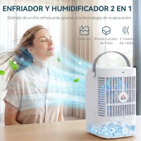 HOMCOM Mini Enfriador de Aire 4 en 1 con 4 Velocidades 2 Modos de Nebulización Luz LED RGB de 7 Colores Blanco(m-4)