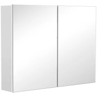 HOMCOM Spiegelschrank Badschrank mit zwei Türen Hängeschrank Badezimmerspiegel Badmöbel Mehrzweckschrank für Badezimmer Soft-Close-Funktion MDF Weiß 80 x 15 x 60 cm(m-11)