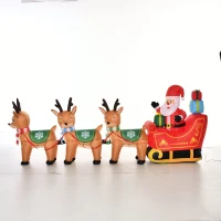 HOMCOM Aufblasbarer Weihnachtsmann Rentiere Outdoor-Weihnachtsdekoration, inkl. Gebläse, 140 m, Rot + Braun(m-1)