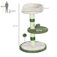 PawHut Ansamblu de joacă pentru pisici cu pat, 2 bile, platformă și stâlp din sisal, verde și alb(m-3)