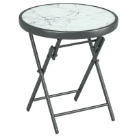 Outsunny Table basse pliante table d'appoint pliante plateau effet marbre en verre trempé structure métal ronde Ø45 x 50 cm blanc(m-11)