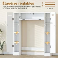 HOMCOM Meuble WC dessus de toilette avec 2 placards, tiroir basculant, porte-papier et étagères réglables, blanc(m-5)