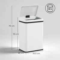 HOMCOM 40L Sensor Bin with Soft-Close Lid, Stainless Steel Automatic Touchless Motion Sensor Kitchen Bin, White(m-3)