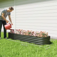 Outsunny Jardinière carré potager de jardin en acier galvanisé modulable pour légumes plantes fleurs, 240 x 62 x 30 cm gris foncé(m-3)