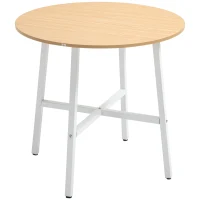 HOMCOM Mesa de Comedor Redonda Mesa de Cocina Moderna para 4 Personas con Patas de Acero para Salón Ø80x76 cm Natural y Blanco(m-11)